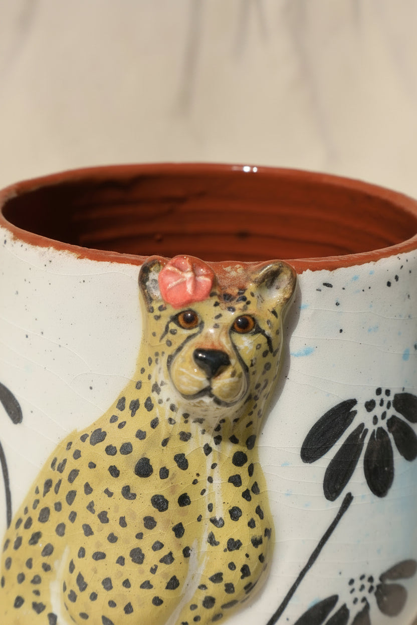 floral cheetah mug